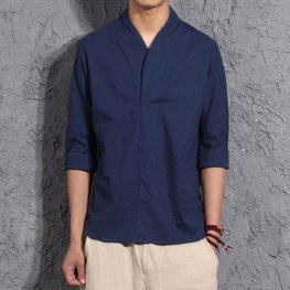 Summer Spring Shirts Loose Seven-quarter Sleeve Shirt Men Summer Spring Shirts Loose Seven-quarter Sleeve Shirt Men