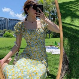 Summer Floral Dress Women Puff Sleeve Chiffon Party Dress Summer Floral Dress Women Puff Sleeve Chiffon Party Dress