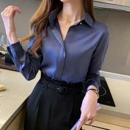 Silk Shirts Women Long Sleeve Office Lady Basic Shirt Top Silk Shirts Women Long Sleeve Office Lady Basic Shirt Top