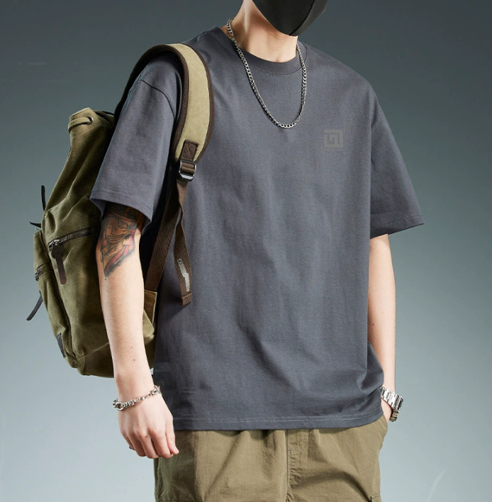Men's Summer Heavyweight Loose-Fit Cotton T-Shirt - Grey Men's Summer Heavyweight Loose-Fit Cotton T-Shirt - Grey
