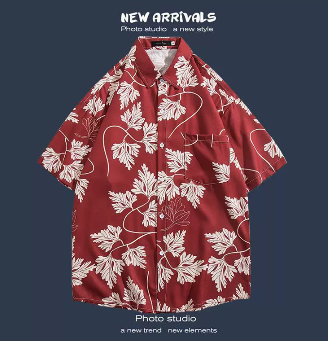 Men's Summer Short-Sleeve Floral Shirt – Beach Style – Red Men's Summer Short-Sleeve Floral Shirt – Beach Style – Red